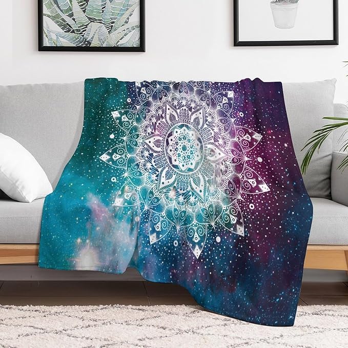 Hippie Mandala Throw Blanket Bohemian Galaxy Space Indian Medallion Trippy Aesthetical Blanket for Sofa Bed Couch Chair Or Dorm 60"x80"