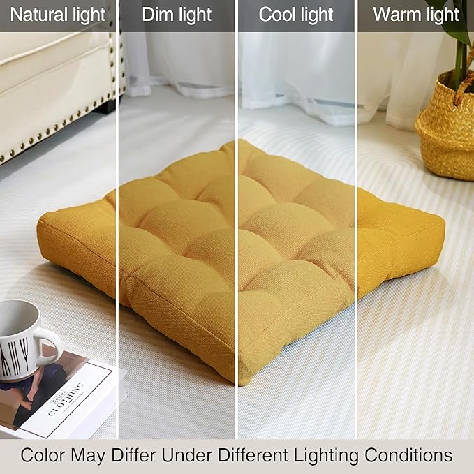 Tromlycs Floor Pillow Seating Cushions for Adults Sitting Large Square Pillow Gel Memory Foam 20 x 20 x 4 Inch Light Yellow Set of 2