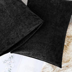 CaliTime Throw Pillow Covers Decorative 20 X 26 Inches Pack of 2 Cozy Chenille Standard Pillow Shams Cases for Couch Sofa Bed Living Room Home Black