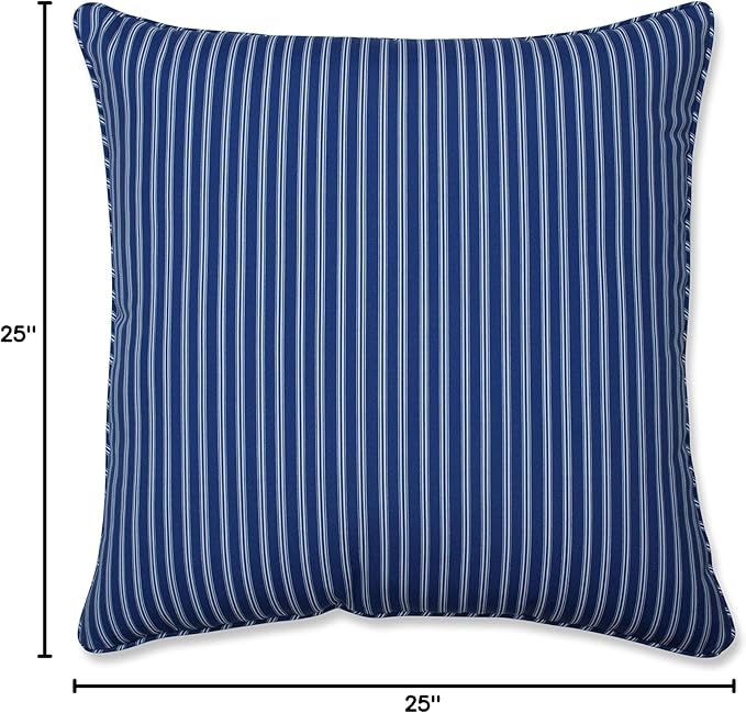 Pillow Perfect Stripe Indoor/Outdoor Accent Throw Pillow, Plush Fill, Weather, and Fade Resistant, Floor - 25" x 25", Blue/White Resprt Stripe, 1 Count