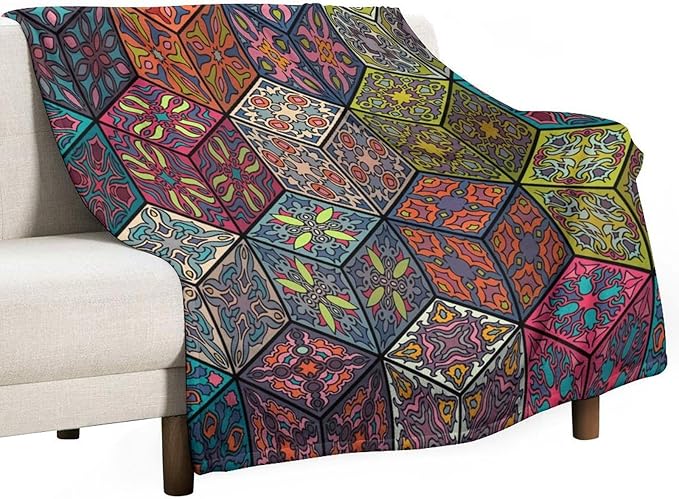 Hippie Bohemian Mandala Throw Blanket Indian Flower Floral Texture Print Blanket for Sofa Bed Couch Chair Or Dorm 40"x50"