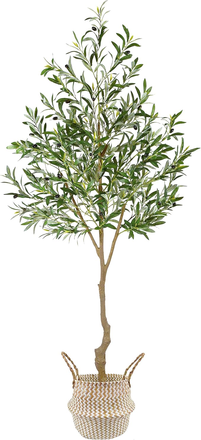 Artificial Olive Tree, 7ft Tall Fake Olive Leaves Plant with Basket, Indoor Outdoor Faux Olive Topiary Silk Tree for Home Livingroom Office Décor