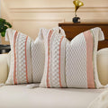 Set of 2 Boho Pillow Covers with Tassels Orange White 18x18 Inch Farmhouse Decorative Chenille Tufted Striped Throw Pillow Covers, Neutral Accent Square Pillowcase for Couch Bed Living Room