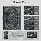 Vintage Black Washable Area Rugs 5x7 for Living Room, Distressed Medallion Printed Rugs for Bedroom, Non Slip Washable Low Pile Thin Carpet Rugs for Dining Room/Kitchen/Foyer/Home Office