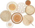 Tatuo 8 Sets Boho Wall Basket Decor Woven Rattan Flat Baskets Round Handmade Wicker Bamboo Hanging Rustic Elegant Tassels Wall Art for Farmhouse Bedrooms Living Rooms Table Kitchen Decorations