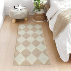 Beeiva Checkered Print Washable Runners for Hallways 2x4, Ultra Thin Beige Small Rugs for Entryway Low Pile Non Slip Bathroom Rug, Modern Geometric Decor Neutral Throw Rug for Kitchen Laundry Bedroom