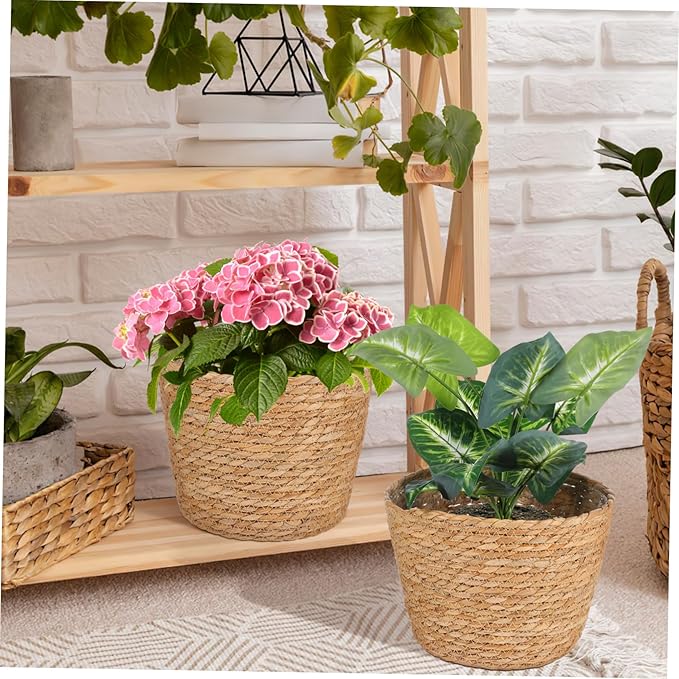 Elegant Rattan Plant Basket Wicker Hanging Basket Straw Woven Planter Home Decorative Flower Pot