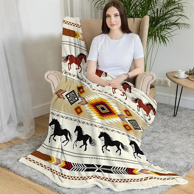 Western Throw Blanket, Cowboy Soft Cozy and Warm Couch Blankets Gift for Western Lover, Decorative Blankets for Sofa Couch Bed, Beige Brown 50×60 inches