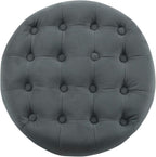 Homepop Home Decor | Upholstered Round Velvet Tufted Foot Rest Ottoman | Ottoman with Storage for Living Room & Bedroom | Decorative Home Furniture, Dark Gray Small