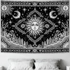 Accnicc Black and White Sun and Moon Tapestry Hippie Boho Celestial Wall Tapestry for Bedroom Aesthetic Vintage Plant Spiritual Small Tapestries Wall Hanging for Dorm Living Room Decor 48 x 36 Inch