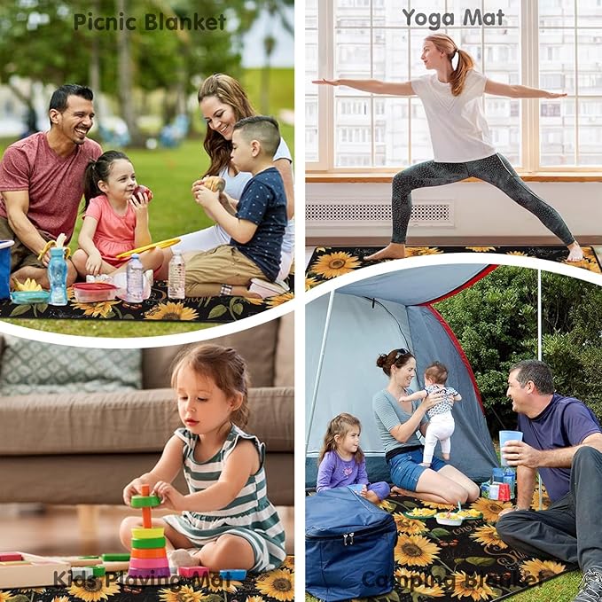 Extra Large Picnic Blankets Waterproof Foldable (80 "x 80") Beach Blanket Waterproof Sandproof,3-Layer Thicking Mat Outdoor Packable Camping Blanket