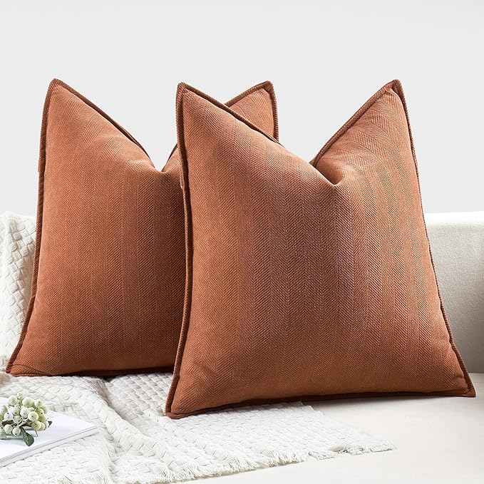 MIULEE Pack of 2 Burnt Orange Decorative Pillow Covers 20x20 Inch Soft Chenille Luxurious Couch Throw Pillows Farmhouse Cushion Covers with Elegant Design for Sofa Bedroom Living Room Home Decor
