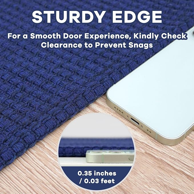 EARTHALL Woven Runner Rug 2.6x12 Ft Washable Runners for Hallways Extra Long Cotton Non Slip Rubber Backed Kitchen Runner Braided Indoor Floor Carpet for Entryway, Hall, Kitchen, Royal Blue/Navy