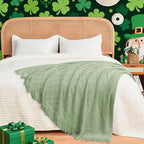 inhand Basil Green Knitted Throw Blanket for Couch and Bed, St. Patrick’s Day Lucky Spring Gifts Throw for Her or Him, Soft Farmhouse Woven Blanket with Tassel, Lightweight Decorative, 50"x60"