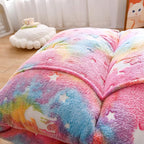 Mengersi Velvet Floor Pillows,Unicorn Glow in The Dark Pillow Bed Floor Lounger Cover for Kids Girls Boys,Mattress Floor Bed Sleeping Mat for Girls Teen Toddler,Requires 5 Pillows(Queen,Pink)