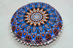 CRAFT KALA 22" Mandala Meditation Floor Pillows Cover Pouf Cover Round Seating Bohemian Mandala Cotton Floor Cushion Cover Outdoor Fireplace Seating Living Room Yoga Room Home Décor Blue Yellow Flower