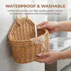 DOITOOL Set of 2 Wicker Hanging Basket for Wall, Front Door, Flowers, Mail, Fruit - Boho Handmade Rattan Hanging Wall Baskets for Garden Farmhouse Home Storage