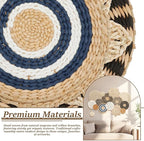 HJJWNDDNG 15 Pack Boho Wall Basket Decor Set, Hanging Woven Seagrass Rattan Wicker Boho Wall Decor, Round Farmhouse Wall Hanging Baskets Rustic Flat Wall Art for Living Room Bedroom Kitchen (Style 7)
