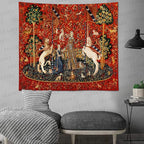 FEASRT Medieval Princess Tapestry Maiden and Unicorn - European Royal Tapestry, 60x51 Inches Soft Flannelette, for Living Room Royal Historical Decor