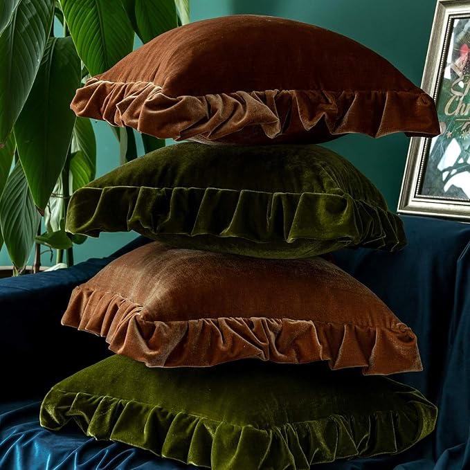 Velvet Throw Pillow Cover Soft Decorative Luxurious Solid Square Cushion Case for Sofa Couch Bedroom Farmhouse,Pack of 2, 18 x 18 Inches, Golden Camel