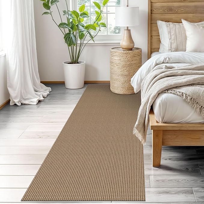 EARTHALL Woven Runner Rug 3x8 Ft Washable Runners for Hallways Wide Non Slip Rubber Backed Kitchen Runner Braided Indoor Floor Carpet for Entryway, Hallway, Kitchen, Bedroom, Orange/Tan/Brown