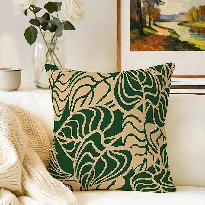 Tropical Green Plant Throw Pillow Covers 18x18 Inch Set of 2 Summer Sage Green Palm Leaves Decorative Pillow Cases Farmhouse Cushion Covers for Couch Sofa Bed Living Room Spring Home Decor