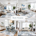 Washable Rugs 8x10 Area Rugs for Living Room,Modern Abstract Rugs for Bedroom,Large Carpets,Ultra Soft Faux Wool Dining Room Rug,Non Slip Low Pile Print Rug- Blue- (White-Reddish Brown)