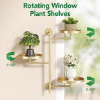 Rotating Window Shelves for Multiple Plants Indoor,3-tier Metal Corner gold Plant Stand Holder Floating Hanger Shelf for Wall，Windows Sill Gifts for Planter Lover to Enhance Home Decor