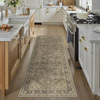 3x7 Washable Brown Runner Rug Vintage Hallway Kitchen Carpet Non-Slip Soft Low Pile Distressed Throw Rug for Bedroom Bathroom Laundry Living Room