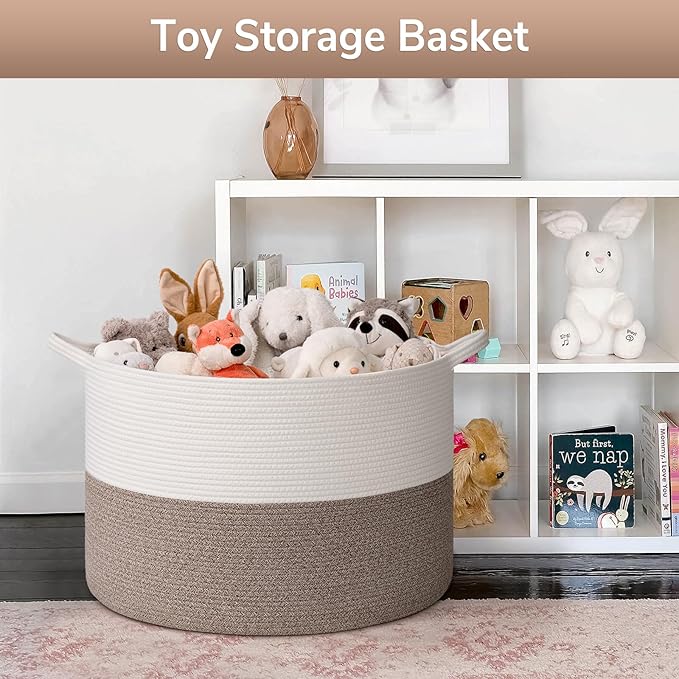 Goodpick 115L Extra Large Blanket Basket, 23.5"x23.5"x15.8" Woven Rope Basket for Storage, Kids Toy Storage for Nusery Room, Mele