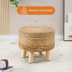 Cpintltr Storage Ottoman Poufs Handwoven Footstool Natural Seagrass Round Footrest Stool with 4 Wood Legs Soft Padded Outdoor Seat for Hallway Lounge Bedroom Garden