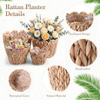 4 Pack Scalloped Wicker Plant Basket Water Hyacinth Plant Baskets Hand Woven Flower Pots Storage Containers with Plastic Liners for Indoor Outdoor Decoration, 10.2, 8.7, 7.5, 6 Inch(Untrim)
