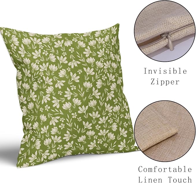 Lime Green Pillow Covers 20x20 Set of 2 Vintage Floral Rustic Old Style Cute Flower Print Decorative Outdoor Pillowcases Seasonal Farmhouse Throw Cushion Case Decor for Couch Sofa Bed