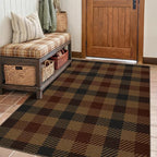 Neutral 4x6 Area Rug for Indoor Entrance - Easy Jute Brown and Red Checkered Rug for Large Entryway, Small Living Room, Stain Resistant Low Pile Retro Vintage Dark Décor