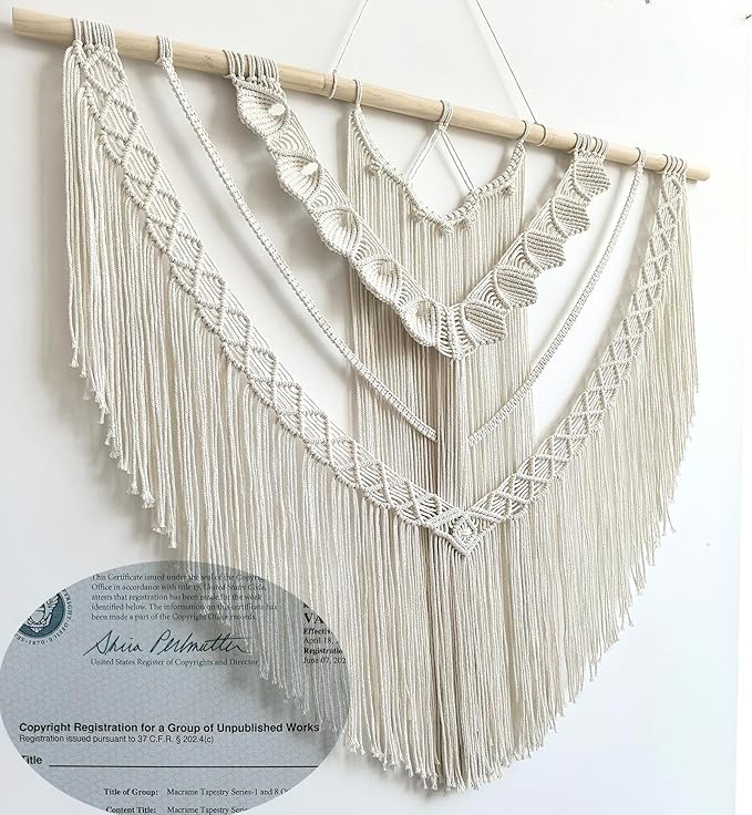 Achart Macrame Wall Hanging Large- Boho Wall Decor- large wall art- Wall Decor Living Room- Macrame Tapestry Boho Decor for Bedroom (Beige-Shells)
