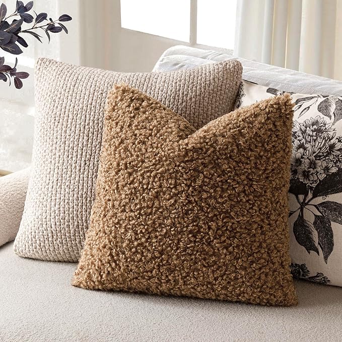 Foindtower 2 Pieces 20x20 Inch Dark Bronze, Faux Fur Throw Pillow Cover Accent Sherpa Furry Pillow Covers Fuzzy Soft Pillowcases Cozy Sheepskin Decorative Fleece Cushion Case for Bed Couch Living Room