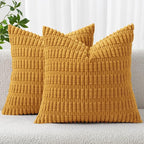 MIULEE Pack of 2 Corduroy Decorative Throw Pillow Covers 16x16 Inch Soft Boho Striped Pillow Covers Modern Farmhouse Home Decor for Summer Sofa Living Room Couch Bed Gold Yellow