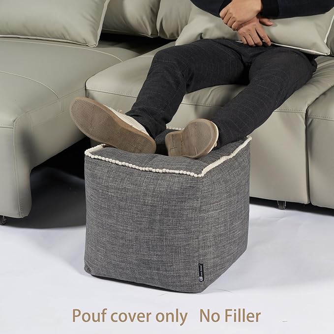 Louis Donné 45x45 Unstuffed Square Pouf Ottoman Cover Footstool for Storage Washable Small Bean Bag Cotton and Linen Fabric DIY Home Decorative Pets Friendly (Cover only)