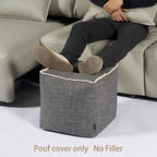 Louis Donné Unstuffed Storage Pouf Ottoman Cover - Square Cotton Linen Footstool Chair for Living Room Nursery, DIY Bean Bag for Stuffed Animal Storage, 18 x 18 Inch, Cover ONLY
