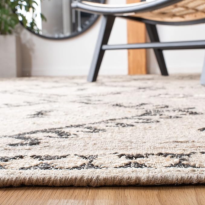 SAFAVIEH Kilim Collection Area Rug - 3' Round, Grey & Black, Tribal Boho Design, Handmade Flatweave Premium Jute, Ideal for The Living Room, Bedroom, Dining Room (KLM762F-3R)