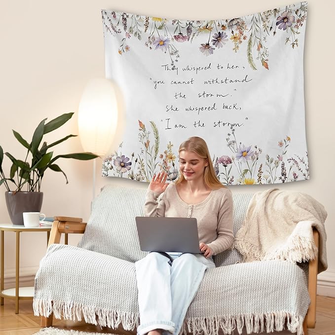 HUGANE Girls Nursery Tapestry, Wildflower Nursery Tapestry Wall Hanging, Positive Affirmations Floral Wall Blanket Backdrop Decor for Toddler Kids Girls Room Bedroom Dorm, 50x60 Inch