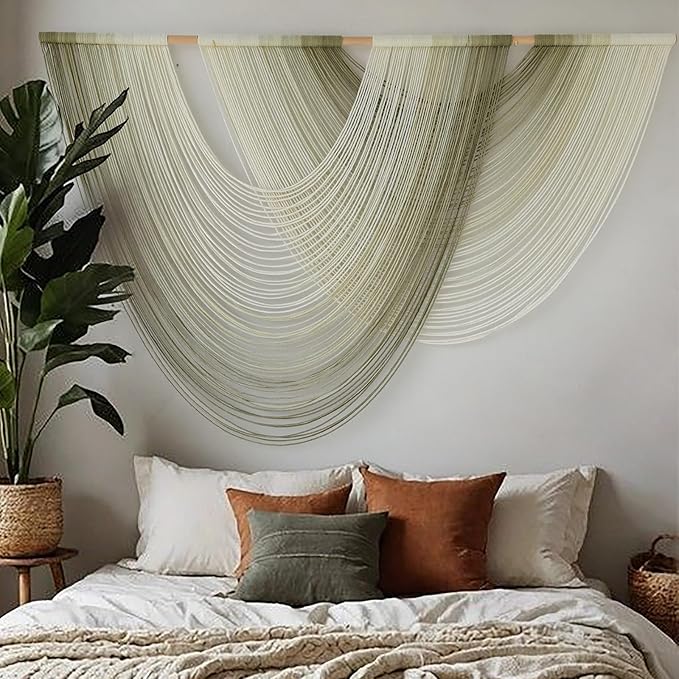 Flber Macrame Wall Hanging Boho Wall Decor Tapestry Dip Dyed Ombre Moss Green Handmade Wall Art Woven Cotton Rope Backdrop with for Bedroom Living Room, 57" W x 39" L