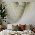 Flber Macrame Wall Hanging Boho Wall Decor Tapestry Dip Dyed Ombre Moss Green Handmade Wall Art Woven Cotton Rope Backdrop with for Bedroom Living Room, 57" W x 39" L