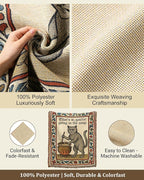 mevious Weird Medieval Cat Woven Tapestry, Vintage Cat Themed Woven Sofa Blanket, Wall Hanging Art Handicrafts, Soft and Cozy Multipurpose Blanket, With Fringe Tassels, Home Decor for Cats Lovers