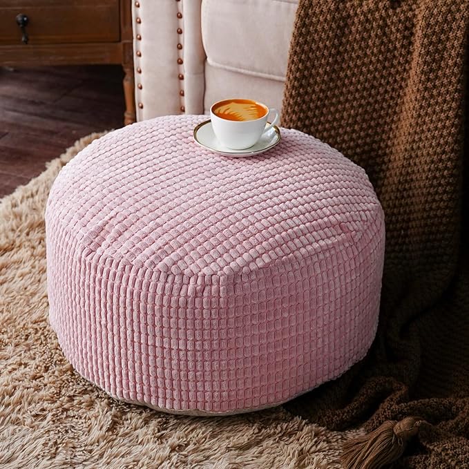 SUTAVIA Pouf Ottoman Cover Unstuffed Pouf Seat Decorative Soft Storage Bean Bag 20x20x8 Inches Floor Footrest for Living Room Bedroom (Dusty Pink, Round)