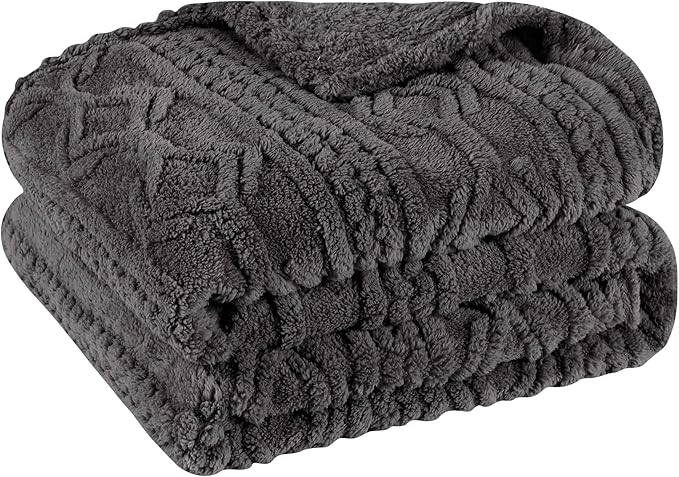 Superior Fleece Boho Jacquard Blanket, Decorative Blankets for Bedroom, Sofa, Fuzzy, Plush, Fluffy, Soft, Cute Room Decor, Beautiful Cover, Comfort Essentials, Arctic Collection, Full/Queen, Charcoal