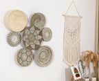SeaVibe BOHO – Set of 7 Handwoven Seagrass Wall Baskets | Coastal Boho Wall Decor | Beachy Accent Hanging Baskets | Natural Woven Wall Art | Neutral Blue Home Decor