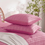 JELLYMONI Pillowcases King Size Bright Pink 2 Pack Boho Striped Bed Pillow Covers 20x36in Polyester Envelope Pillow Shams Tufted Bohemian Textured (Pillows are not Included)