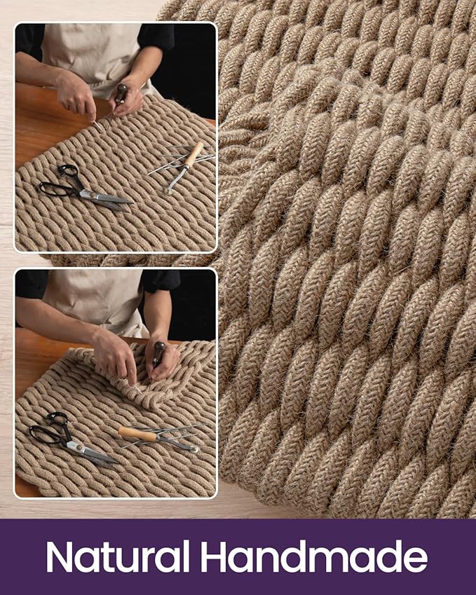 DEXI Jute Door Mat for Front Entryway, 35x59 Braided Woven Doormat Outside Entrance, Dirt Trapper Natural Fiber Entry Mats for Patio, Brown