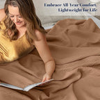 PHF 100% Cotton Muslin Throw XL Blanket Large 50" x 70", 4-Layer Lightweight Gauze Throw, Breathable Cloud-Soft Minimalist Blanket for Bed, Couch, Camping & Baby, Coco Brown, Ideal Gift